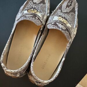 Cole Haan Women's Snakeskin Pattern Loafers - Brown and Cream